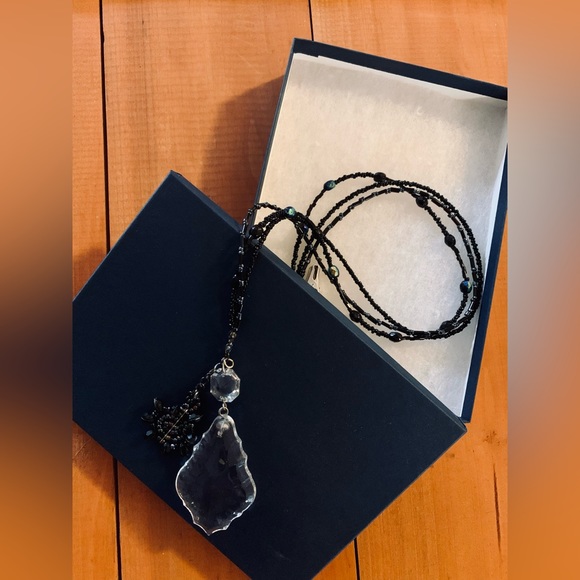 Beaded Black 21” Sun Catcher Door Hanger w Vintage Italian Chandelier Crystal - Picture 4 of 9